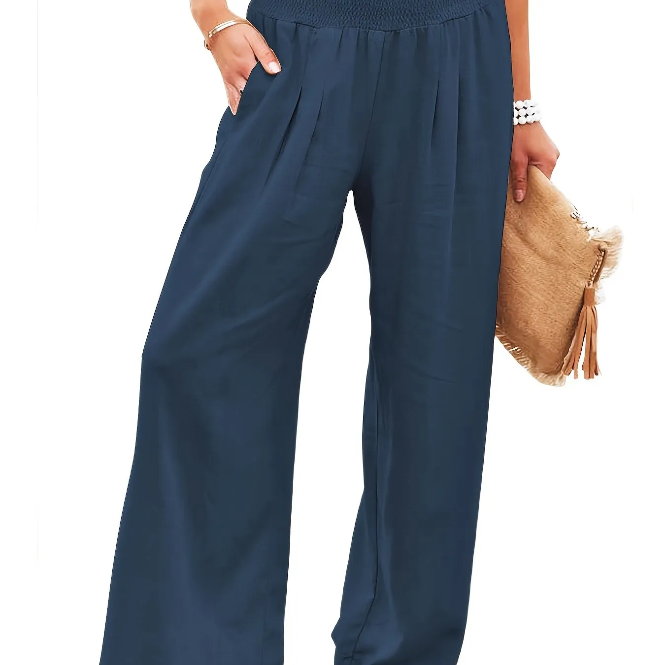 Solid Color Wide Leg Casual Loose Straight High Waist Fashion Comfy Spring  Summer Vacation Pants