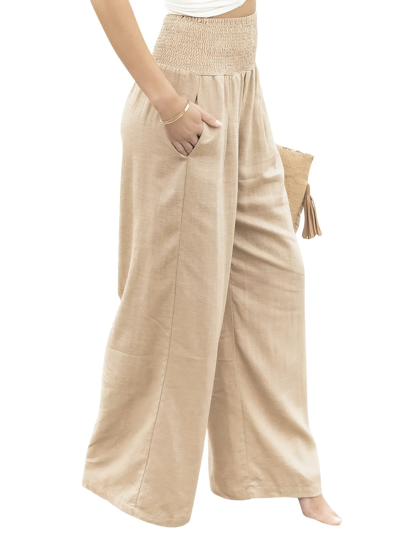 Solid Color Wide Leg Casual Loose Straight High Waist Fashion Comfy Spring  Summer Vacation Pants