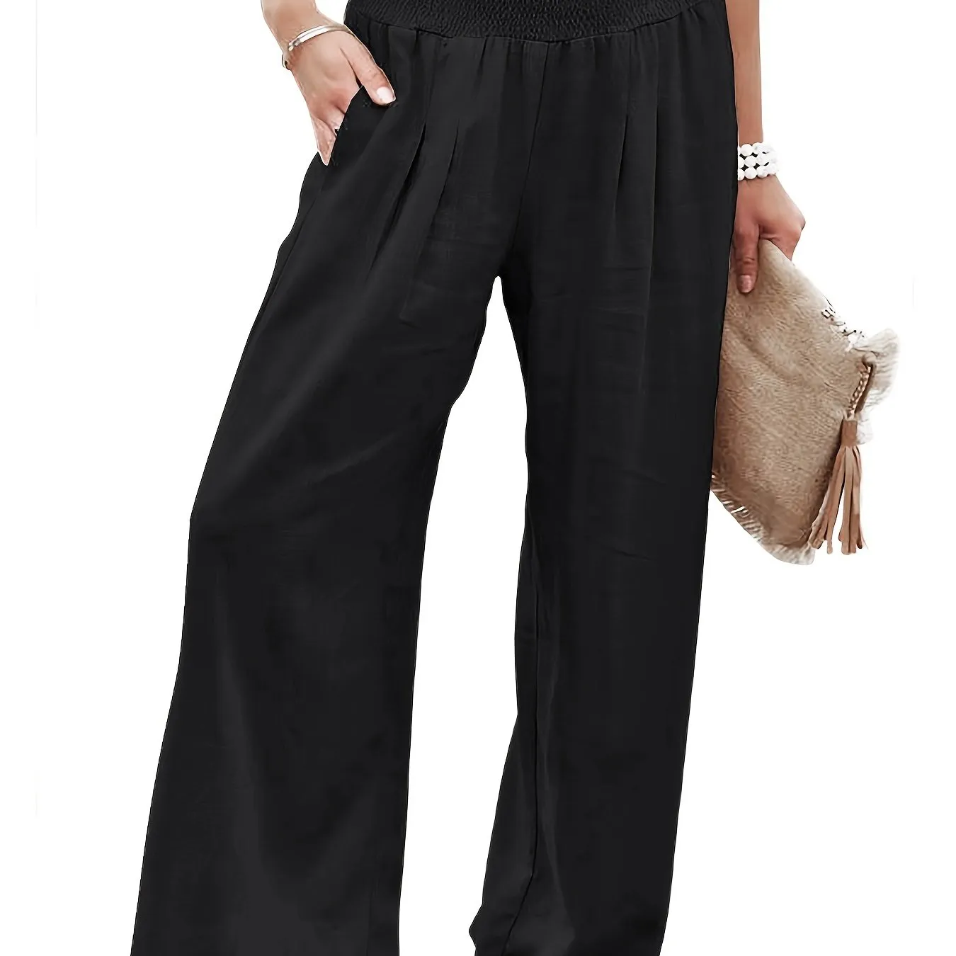 Solid Color Wide Leg Casual Loose Straight High Waist Fashion Comfy Spring  Summer Vacation Pants