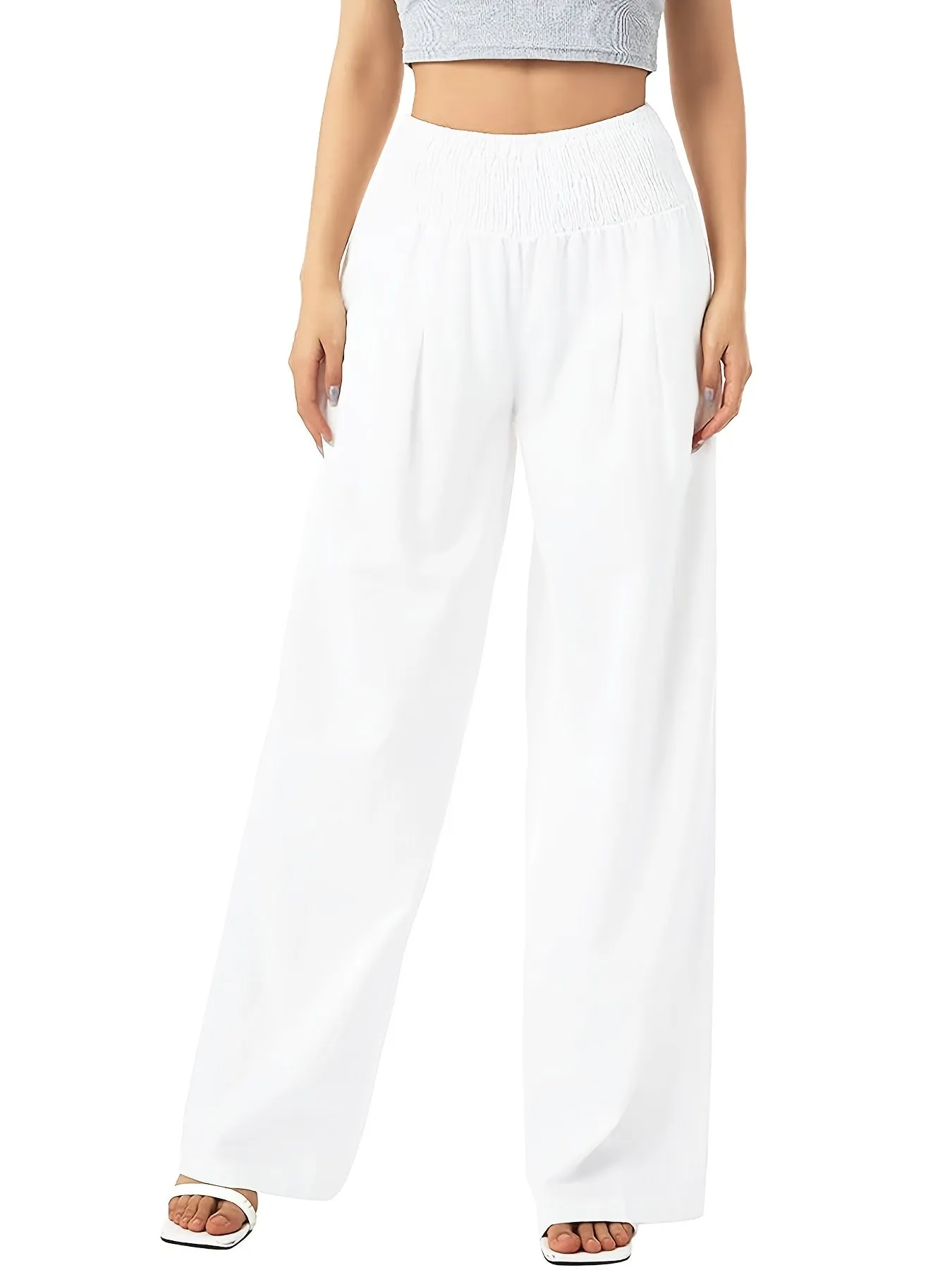 Solid Color Wide Leg Casual Loose Straight High Waist Fashion Comfy Spring  Summer Vacation Pants