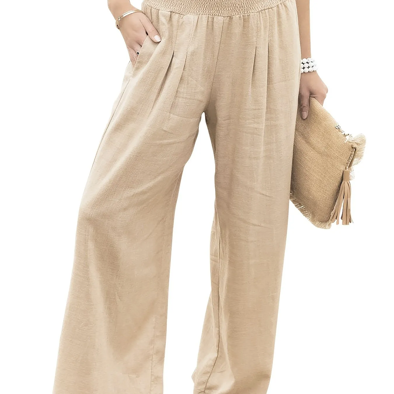 Solid Color Wide Leg Casual Loose Straight High Waist Fashion Comfy Spring  Summer Vacation Pants