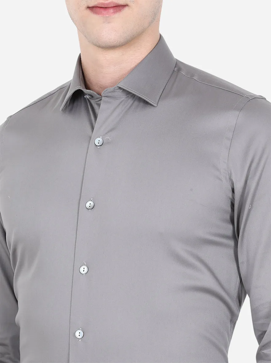 Steel Grey Solid Slim Fit Party Wear Shirt | Wyre