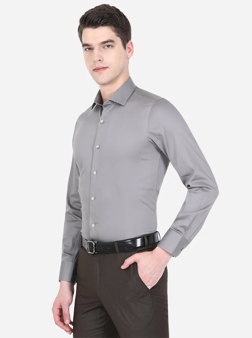 Steel Grey Solid Slim Fit Party Wear Shirt | Wyre