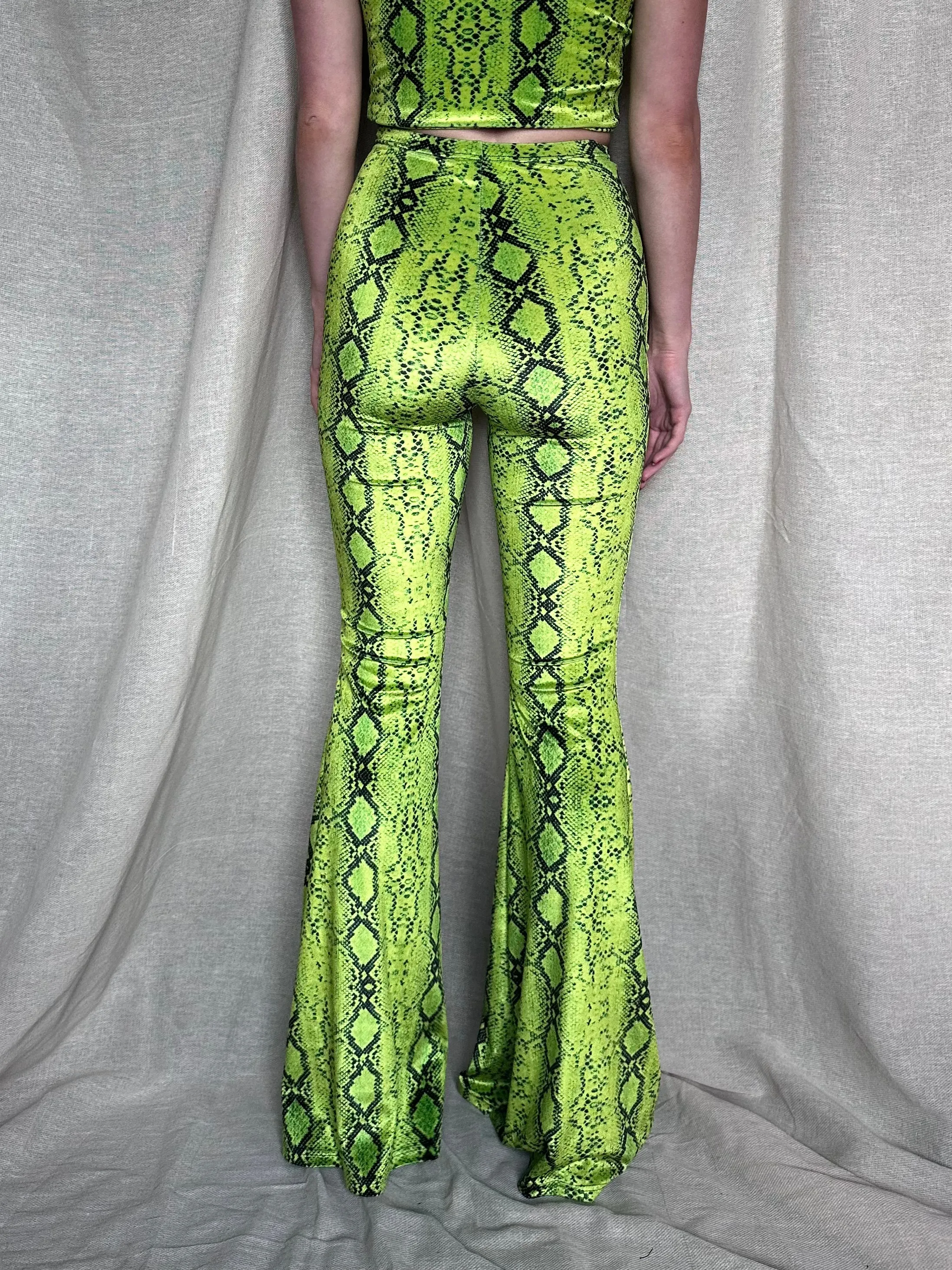 Stevie Flared Trousers - Lime Serpent