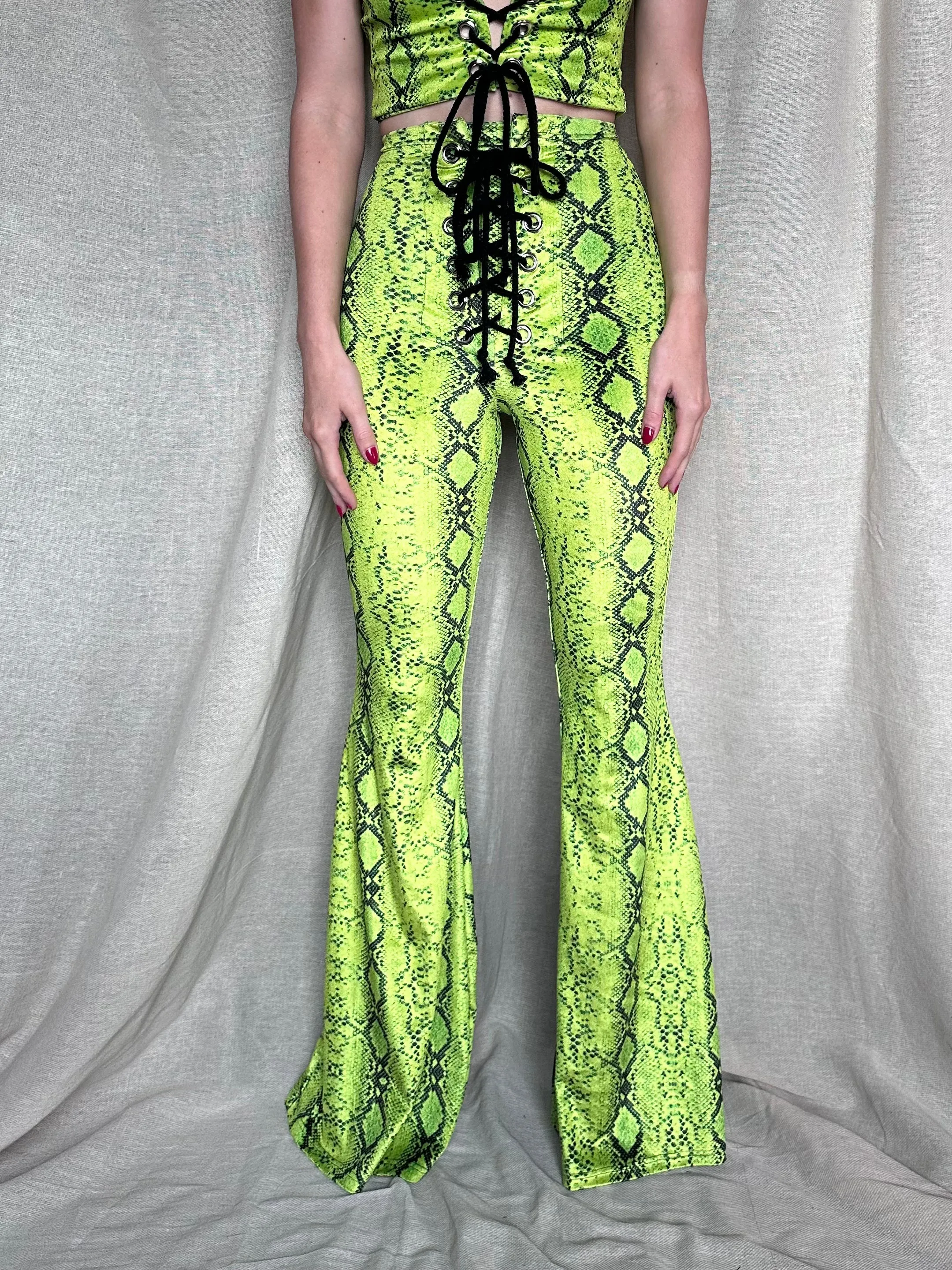 Stevie Flared Trousers - Lime Serpent