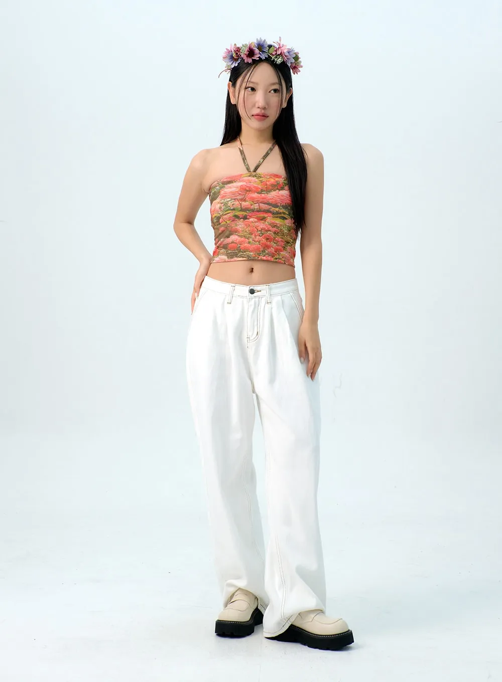 Stitch WIde Leg Cotton Pants IG312