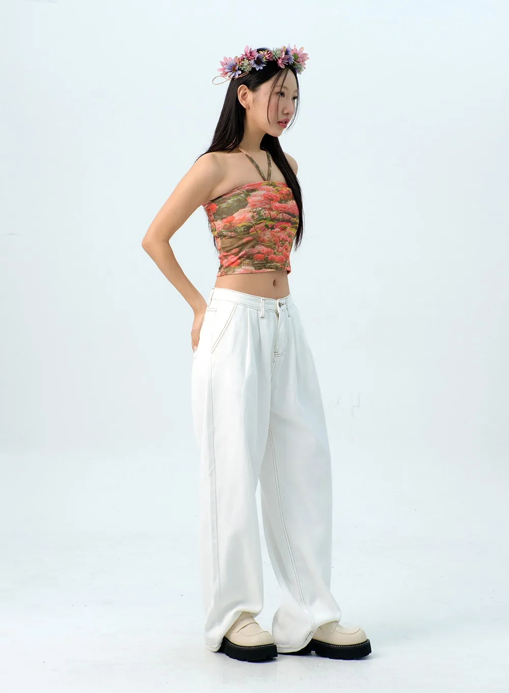 Stitch WIde Leg Cotton Pants IG312