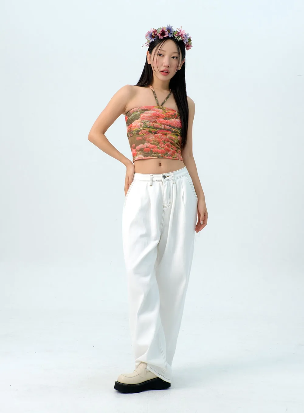 Stitch WIde Leg Cotton Pants IG312