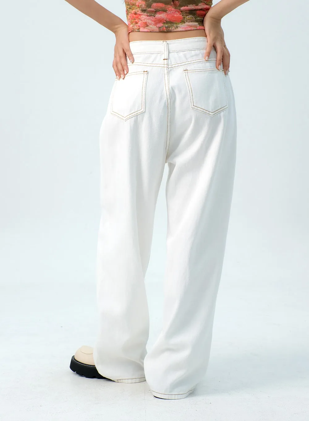 Stitch WIde Leg Cotton Pants IG312