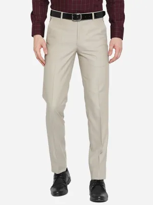 Stone Grey Solid Slim Fit Formal Trouser | Metal