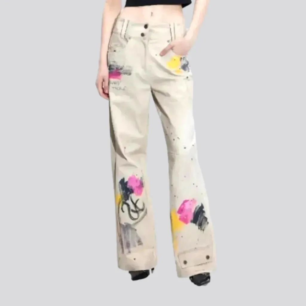 Street mid-waist denim pants for women