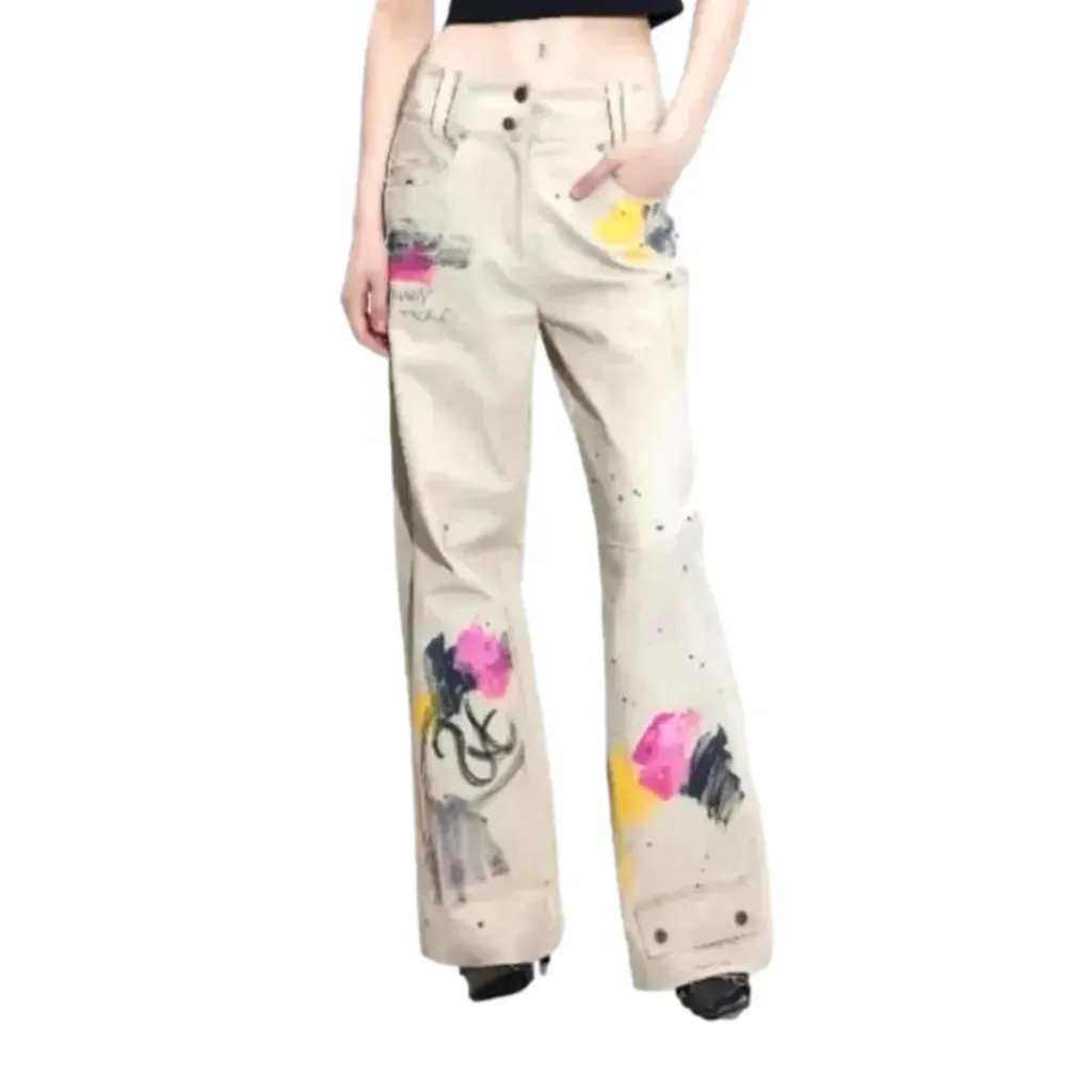 Street mid-waist denim pants for women