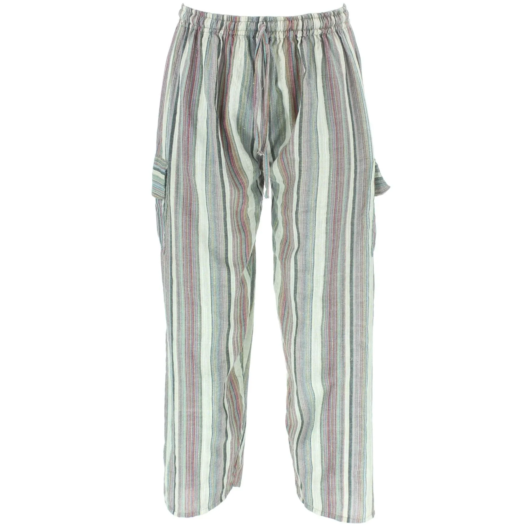 Striped Cotton Cargo Trousers Pants - Grey