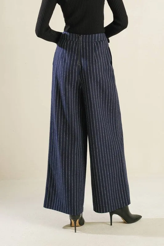 Sutton High Waist Stripe Print Wide Leg Pants Navy