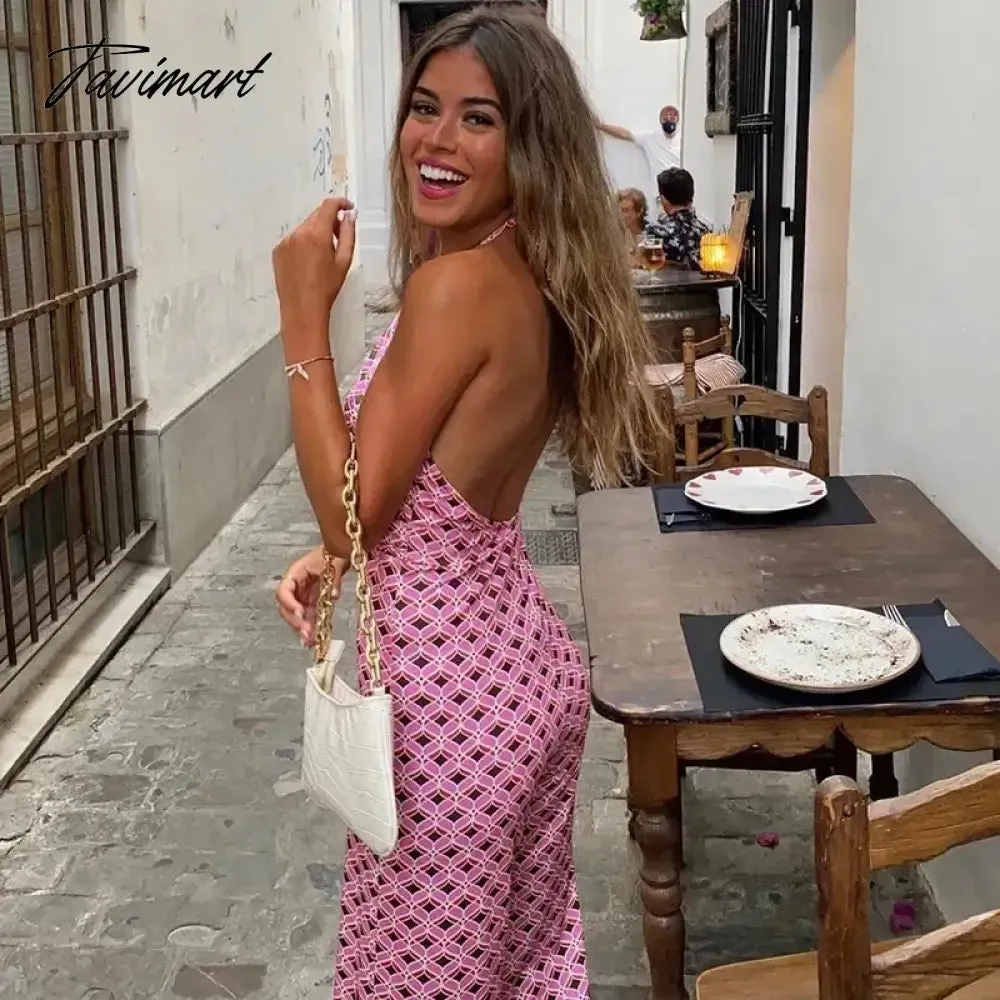 TAVIMART -  Elegant Hollow Out Floral Print Summer Jumpsuit Women Sexy Backless High Waist Slim Flared Trousers