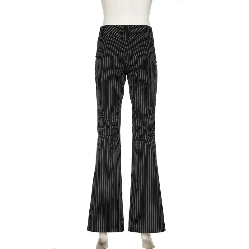 TAVIMART  -  Y2K Streetwear Fashion Black Stripe Women Trousers Low Waisted Elegant Flared Pants Chic Ladies Full Length Outfits