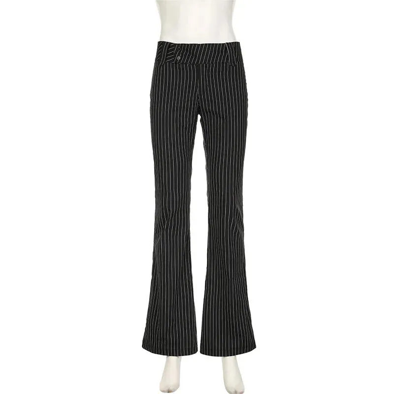 TAVIMART  -  Y2K Streetwear Fashion Black Stripe Women Trousers Low Waisted Elegant Flared Pants Chic Ladies Full Length Outfits