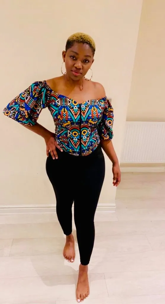 The Bola Off Shoulder Ankara African Print Bardot Top In Blue by Eldimaa Fashion