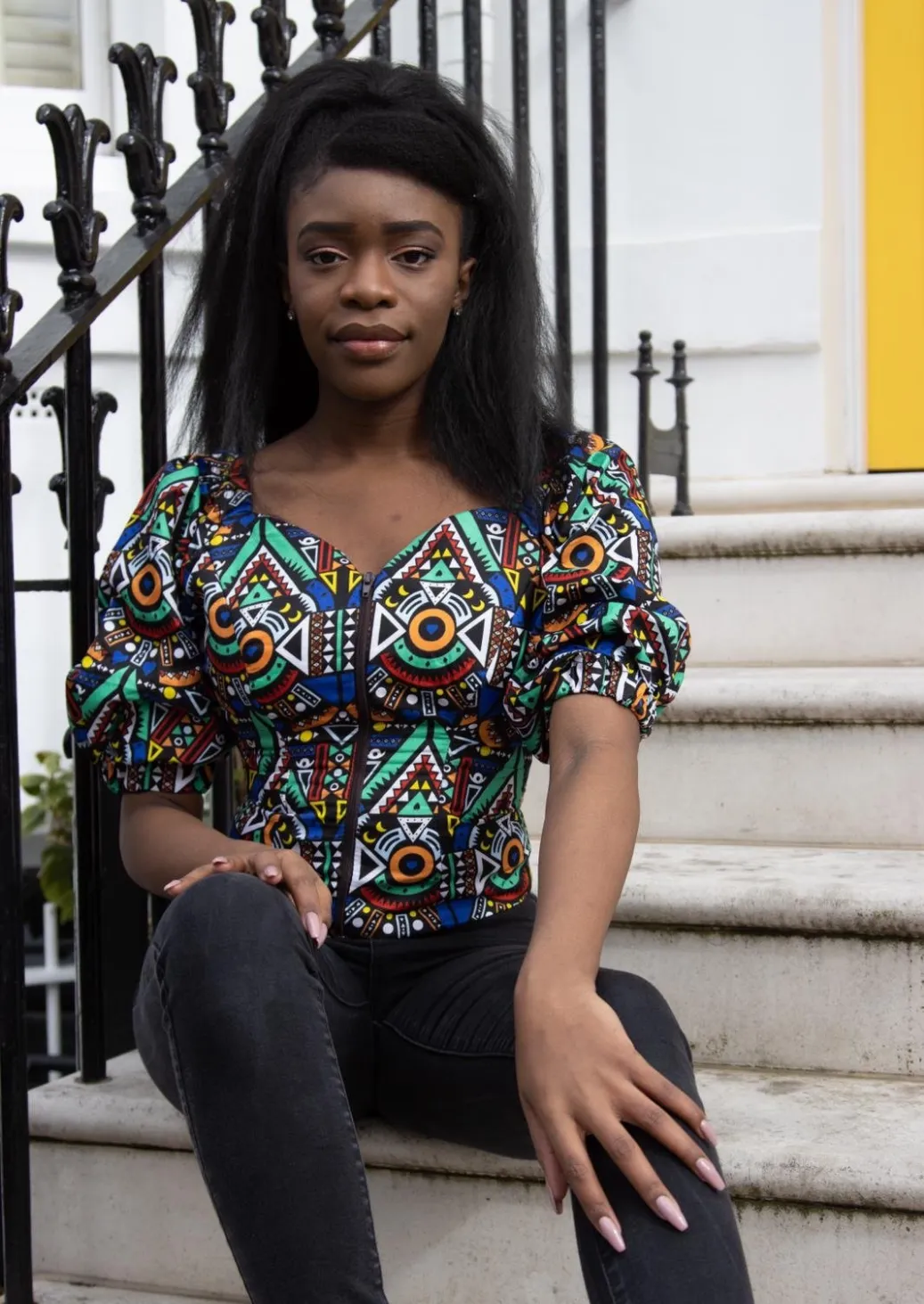 The Bola Off Shoulder Ankara African Print Bardot Top In Blue by Eldimaa Fashion