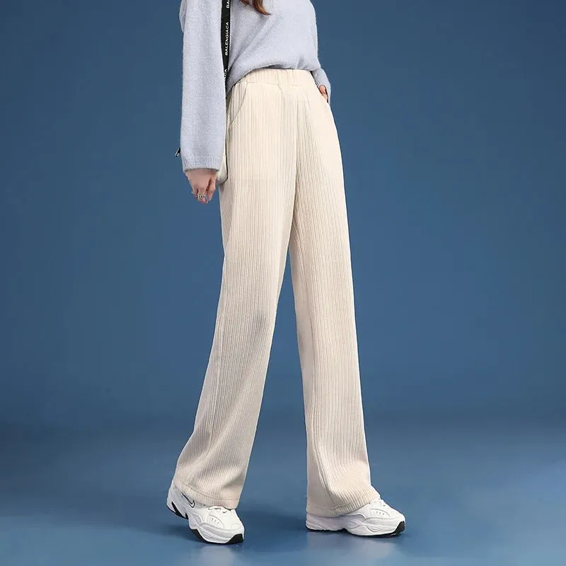 Thick Plush Winter High-Waist Trousers Wide Leg Pants