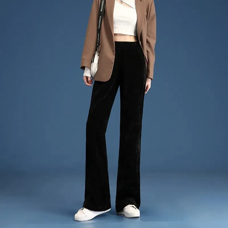 Thick Plush Winter High-Waist Trousers Wide Leg Pants