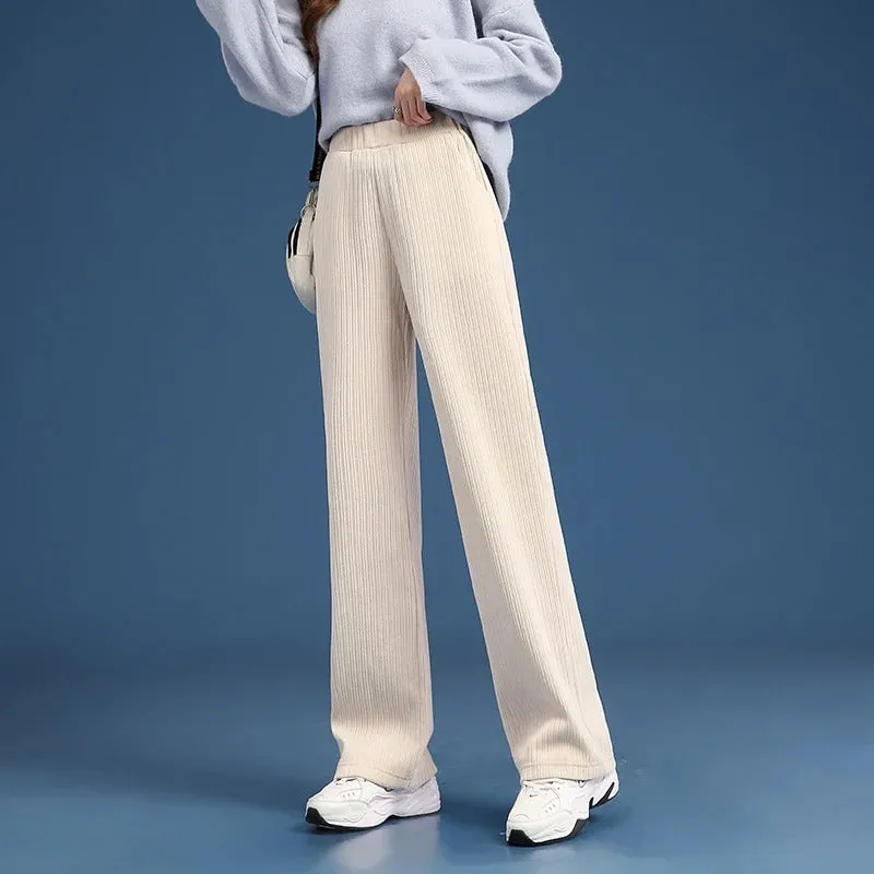 Thick Plush Winter High-Waist Trousers Wide Leg Pants