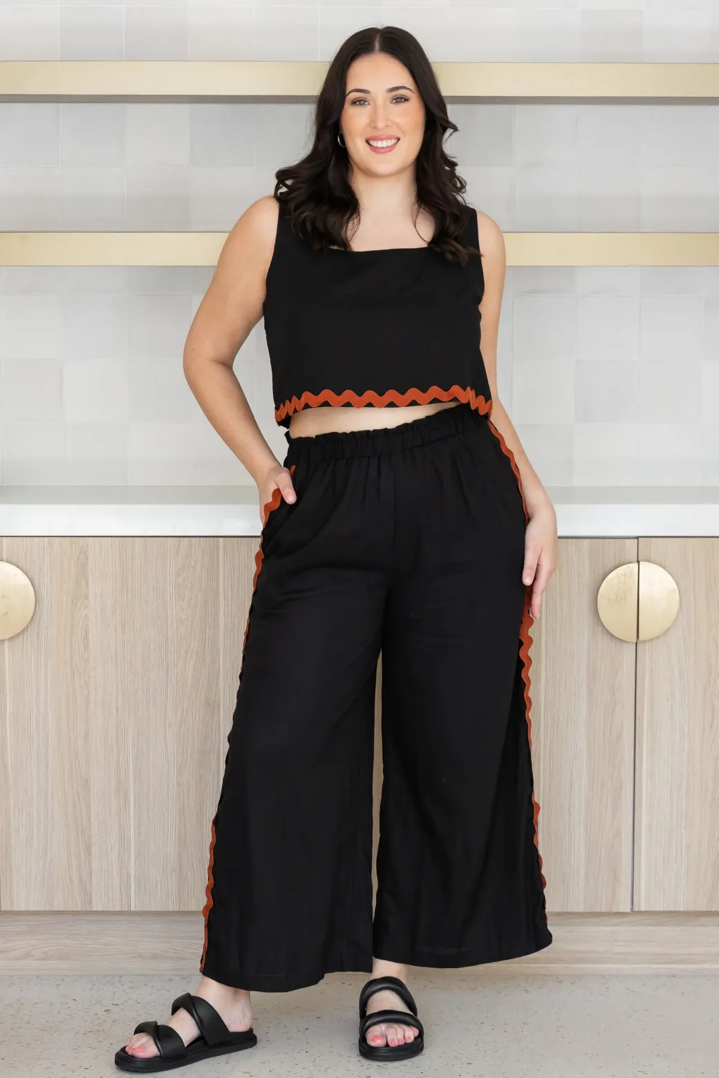 Tilda Linen Pants Black Rust Ric Rac