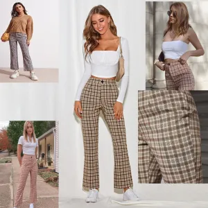 Toleet 2000s fashion 2024 Women's Spring and Summer Elegant Commuter Mid-Waist Plaid Fabric Flared Pants Artistic Trousers