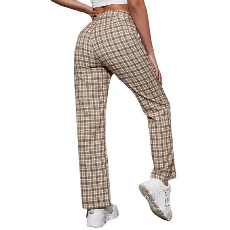 Toleet 2000s fashion 2024 Women's Spring and Summer Elegant Commuter Mid-Waist Plaid Fabric Flared Pants Artistic Trousers