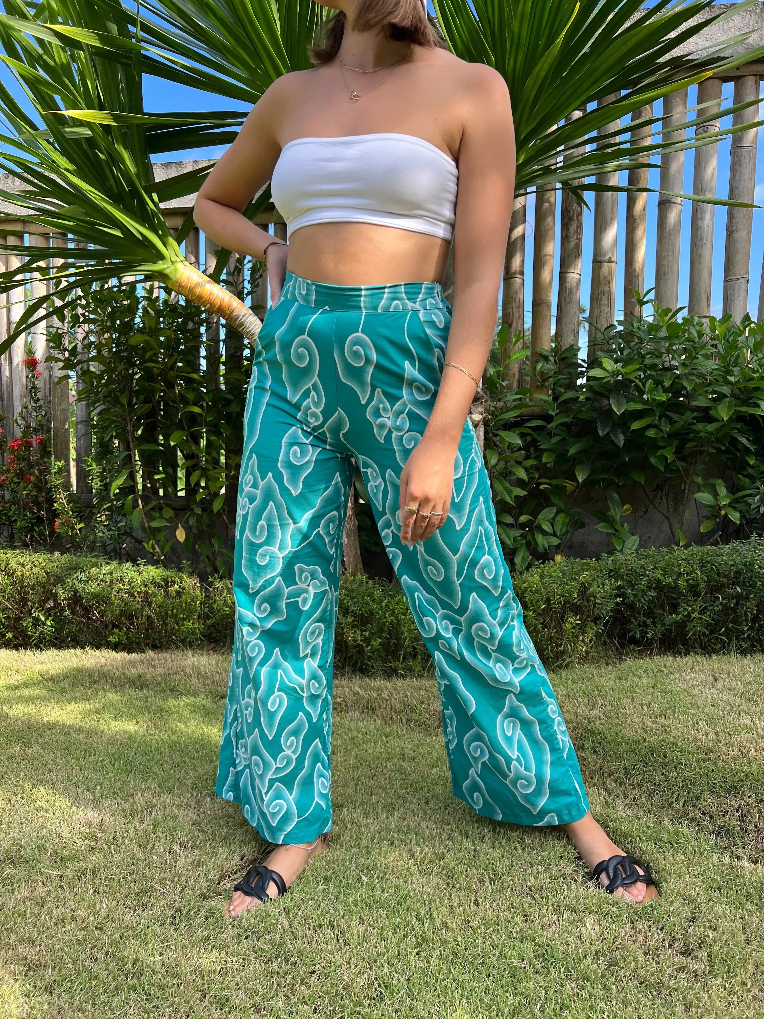 Turquoise Wide Leg Trousers