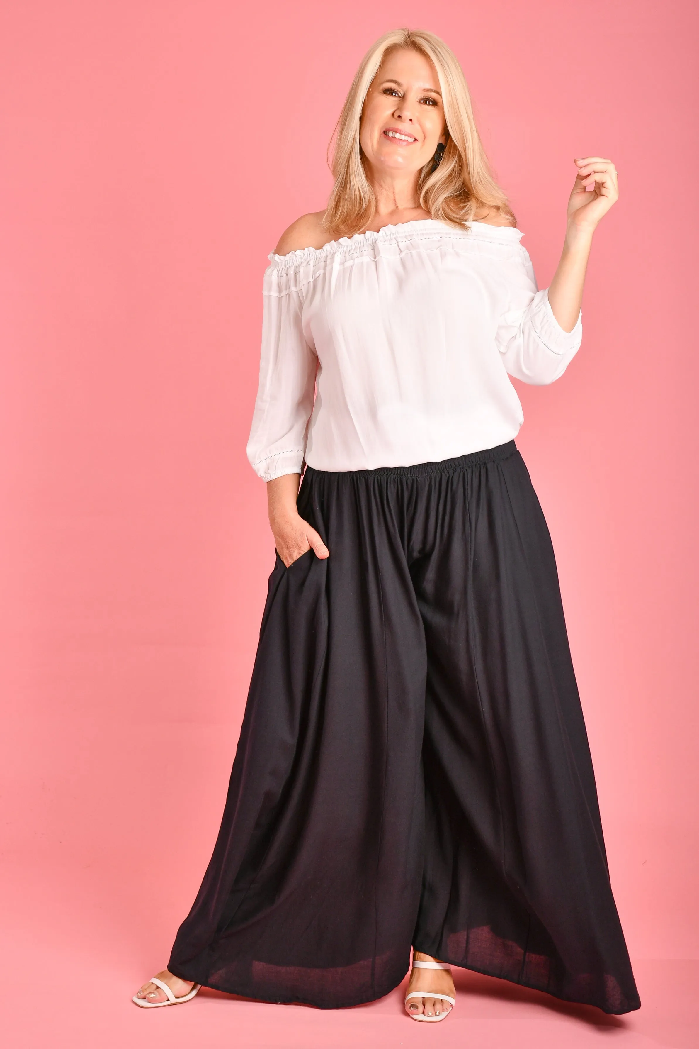 VBLP206 - FREMANTLE ROUCHED WIDE LEG PANT - BLACK