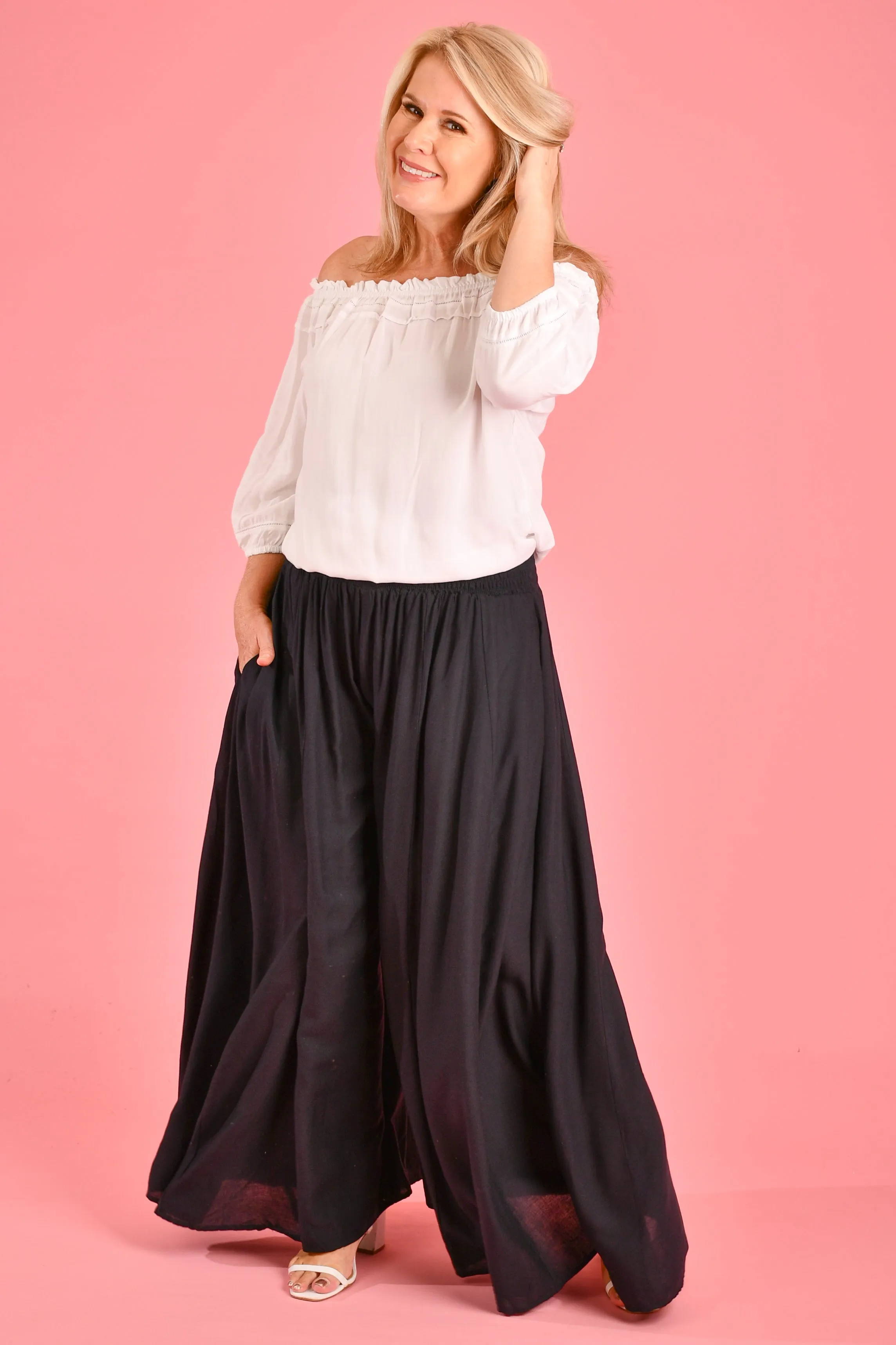 VBLP206 - FREMANTLE ROUCHED WIDE LEG PANT - BLACK