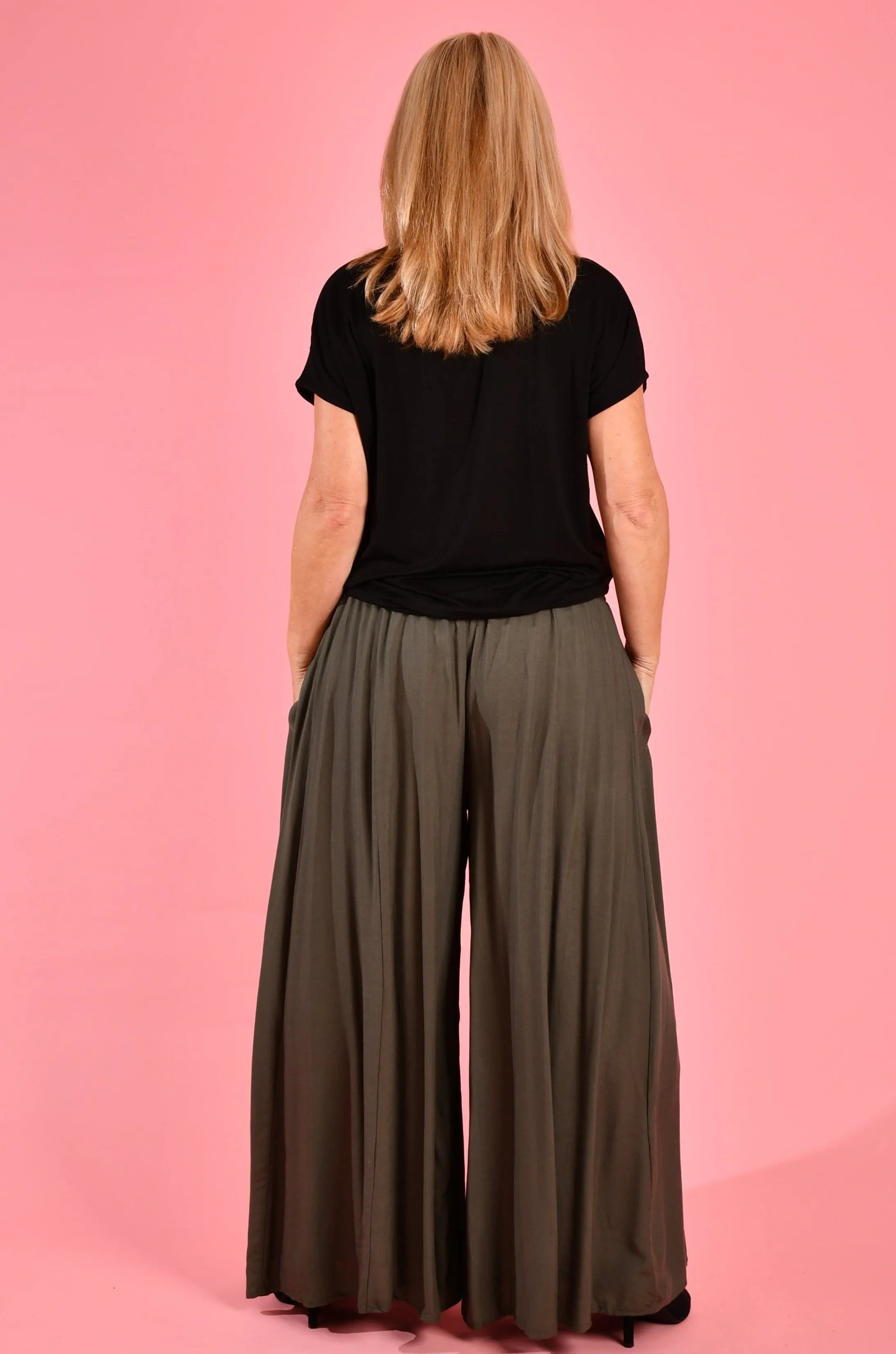 VBLP206 - FREMANTLE ROUCHED WIDE LEG PANT - GREY OLIVE