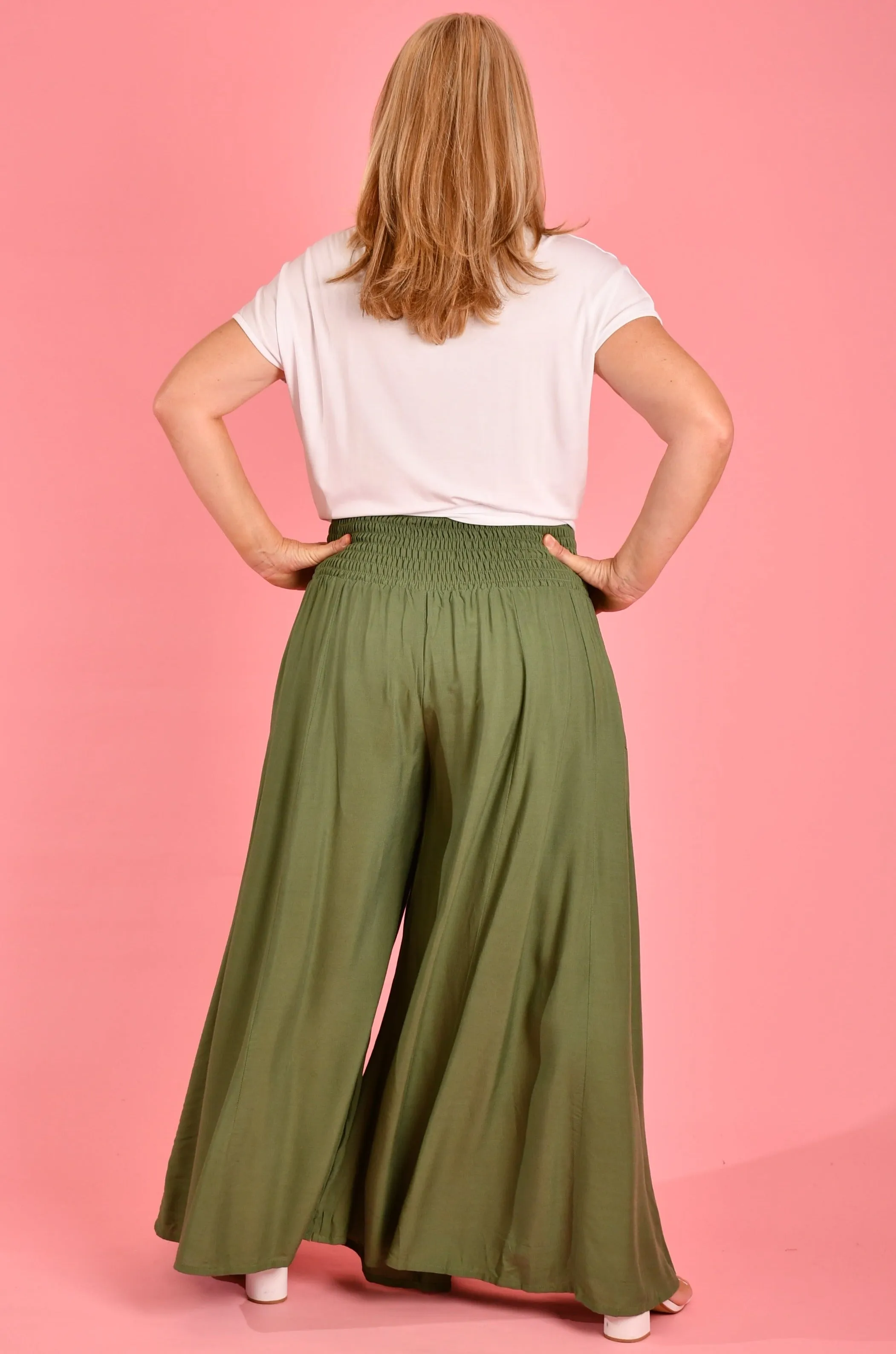 VBLP206 - FREMANTLE ROUCHED WIDE LEG PANT - SOFT KHAKI