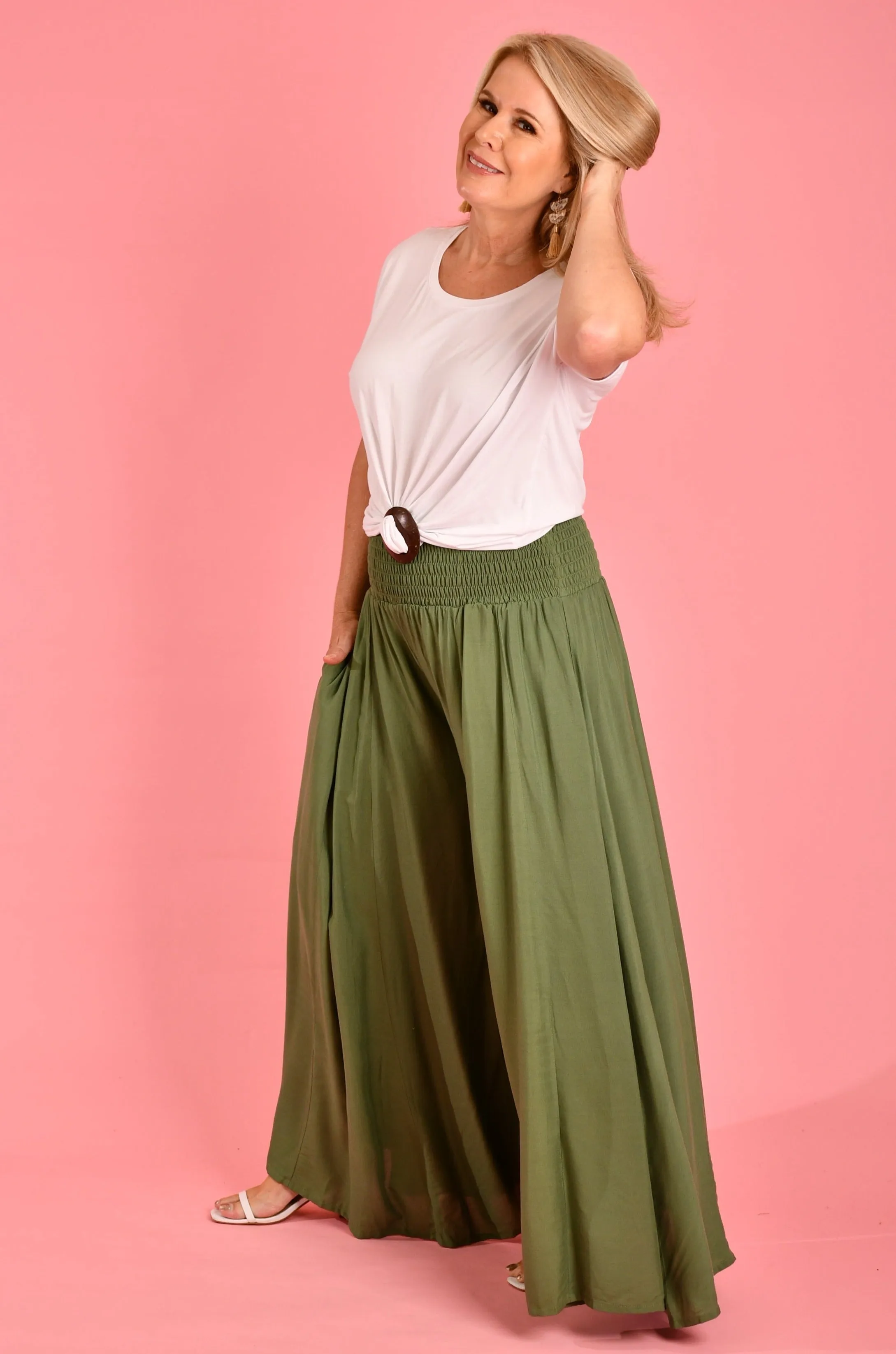 VBLP206 - FREMANTLE ROUCHED WIDE LEG PANT - SOFT KHAKI