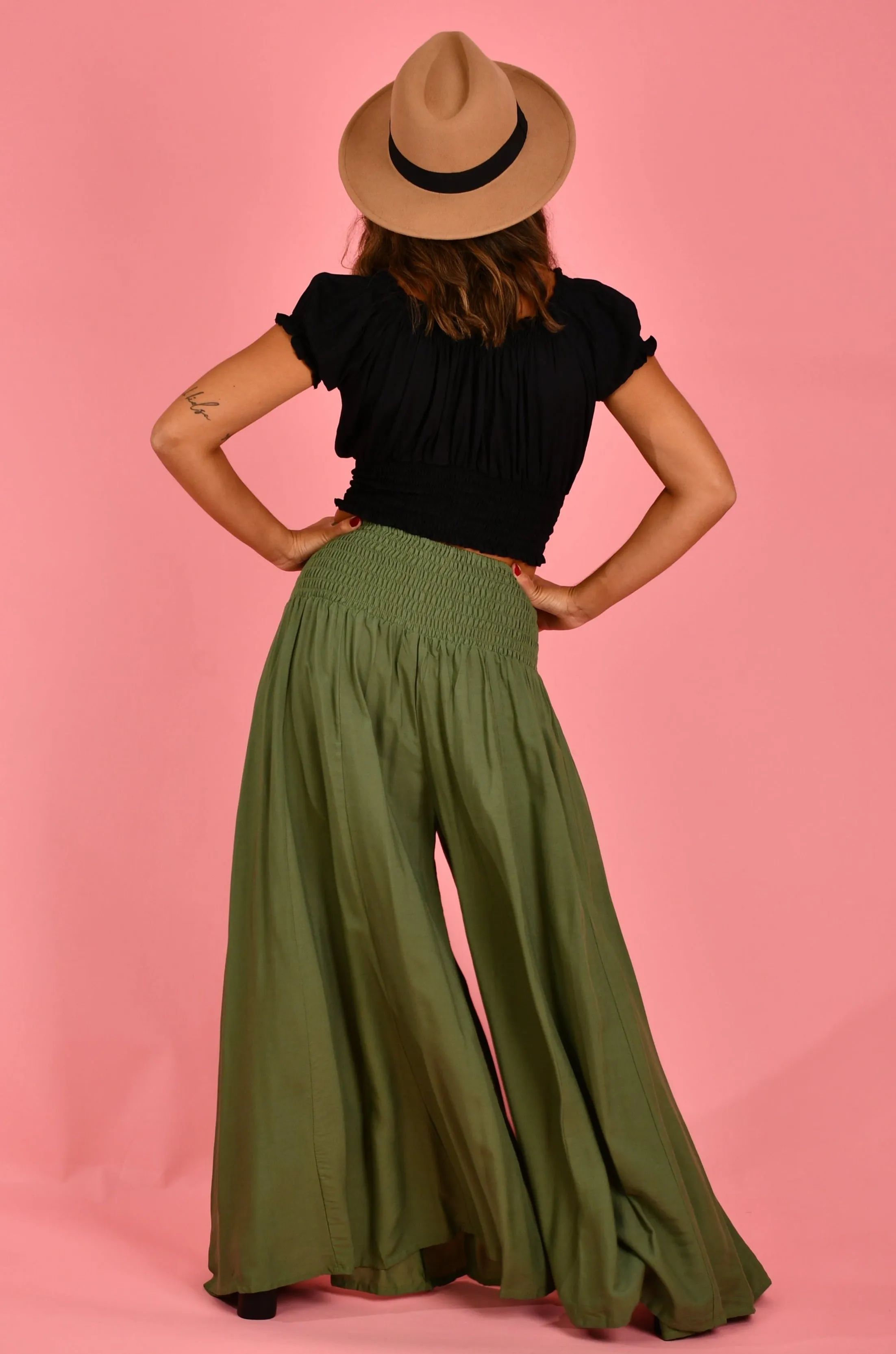 VBLP206 - FREMANTLE ROUCHED WIDE LEG PANT - SOFT KHAKI