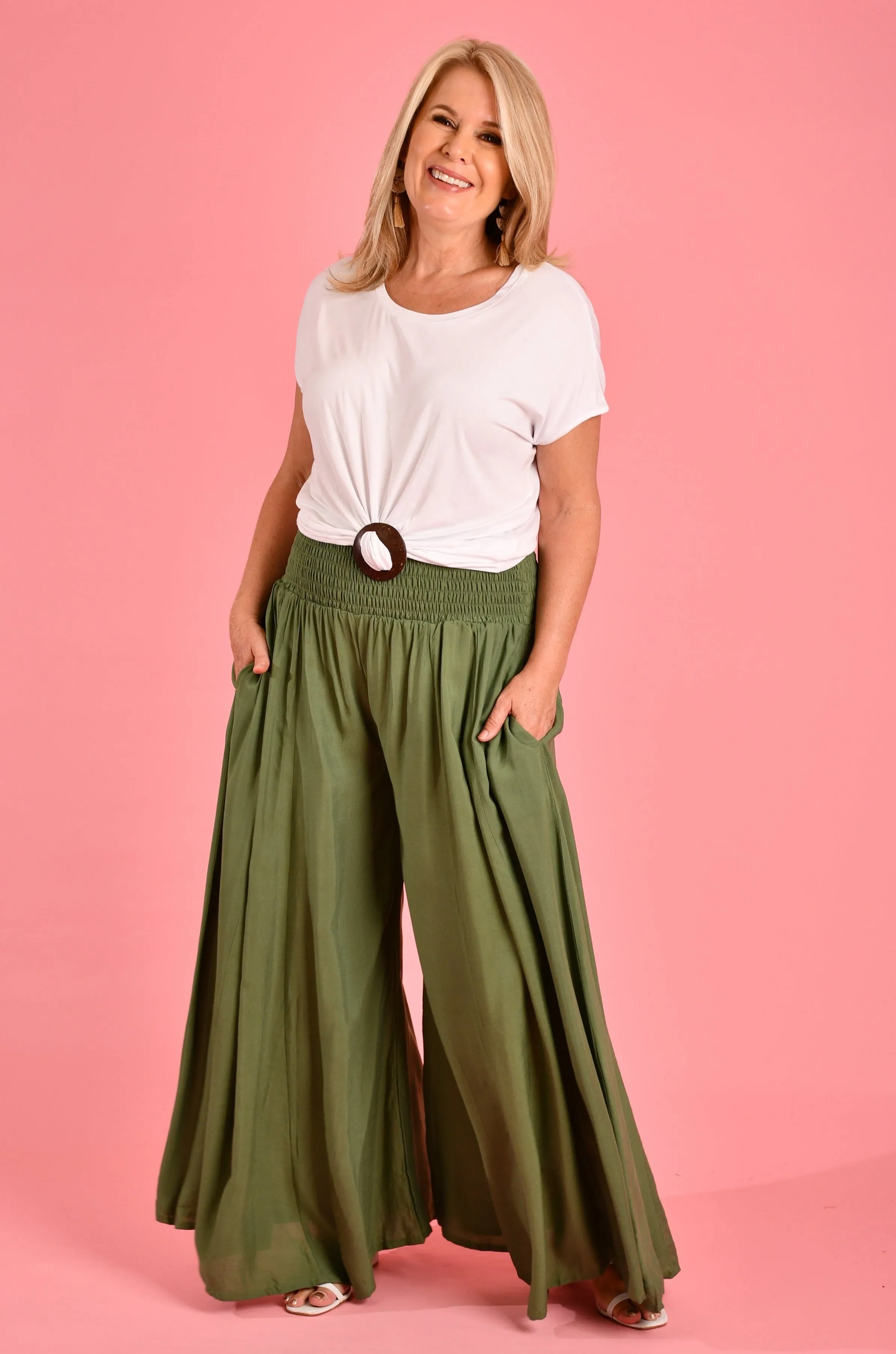 VBLP206 - FREMANTLE ROUCHED WIDE LEG PANT - SOFT KHAKI