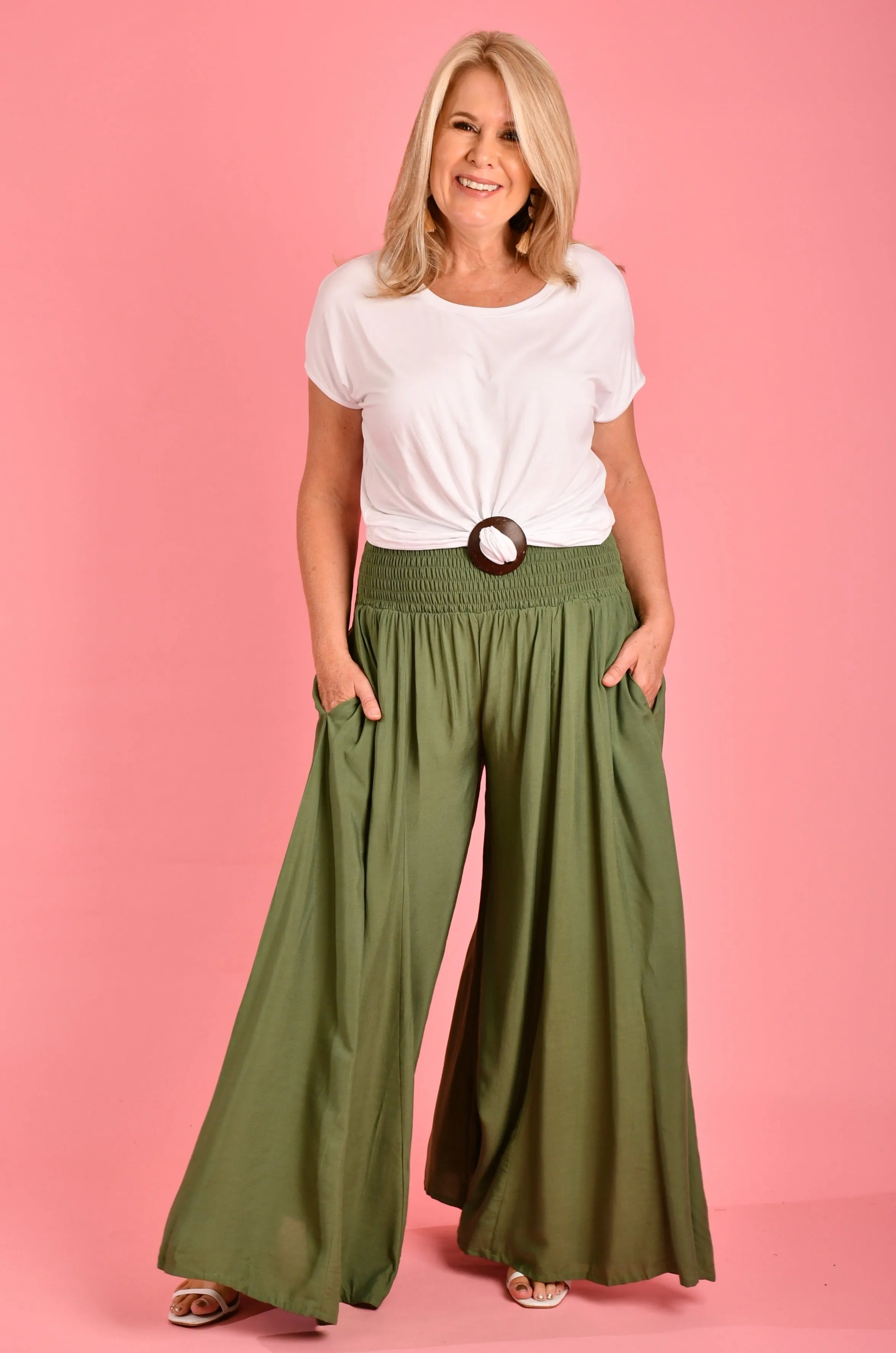 VBLP206 - FREMANTLE ROUCHED WIDE LEG PANT - SOFT KHAKI