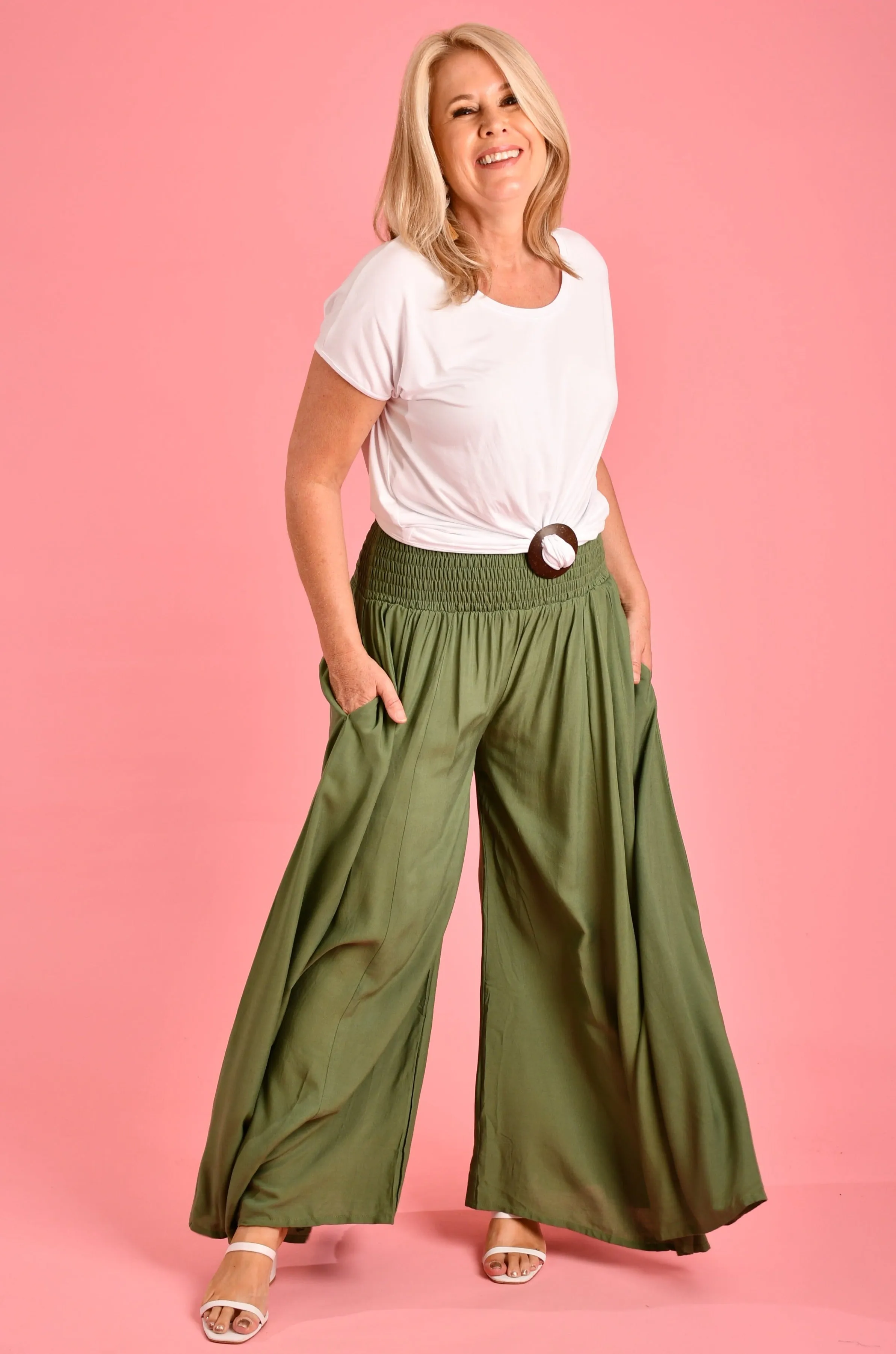 VBLP206 - FREMANTLE ROUCHED WIDE LEG PANT - SOFT KHAKI