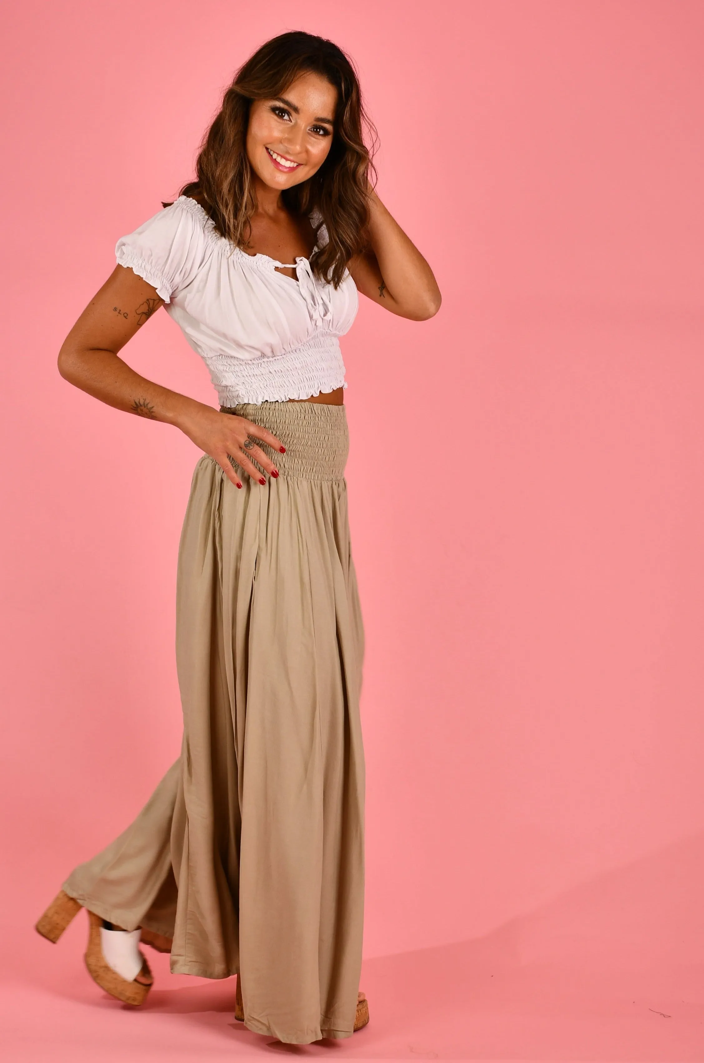 VBLP206 - FREMANTLE ROUCHED WIDE LEG PANT - TIDAL FOAM