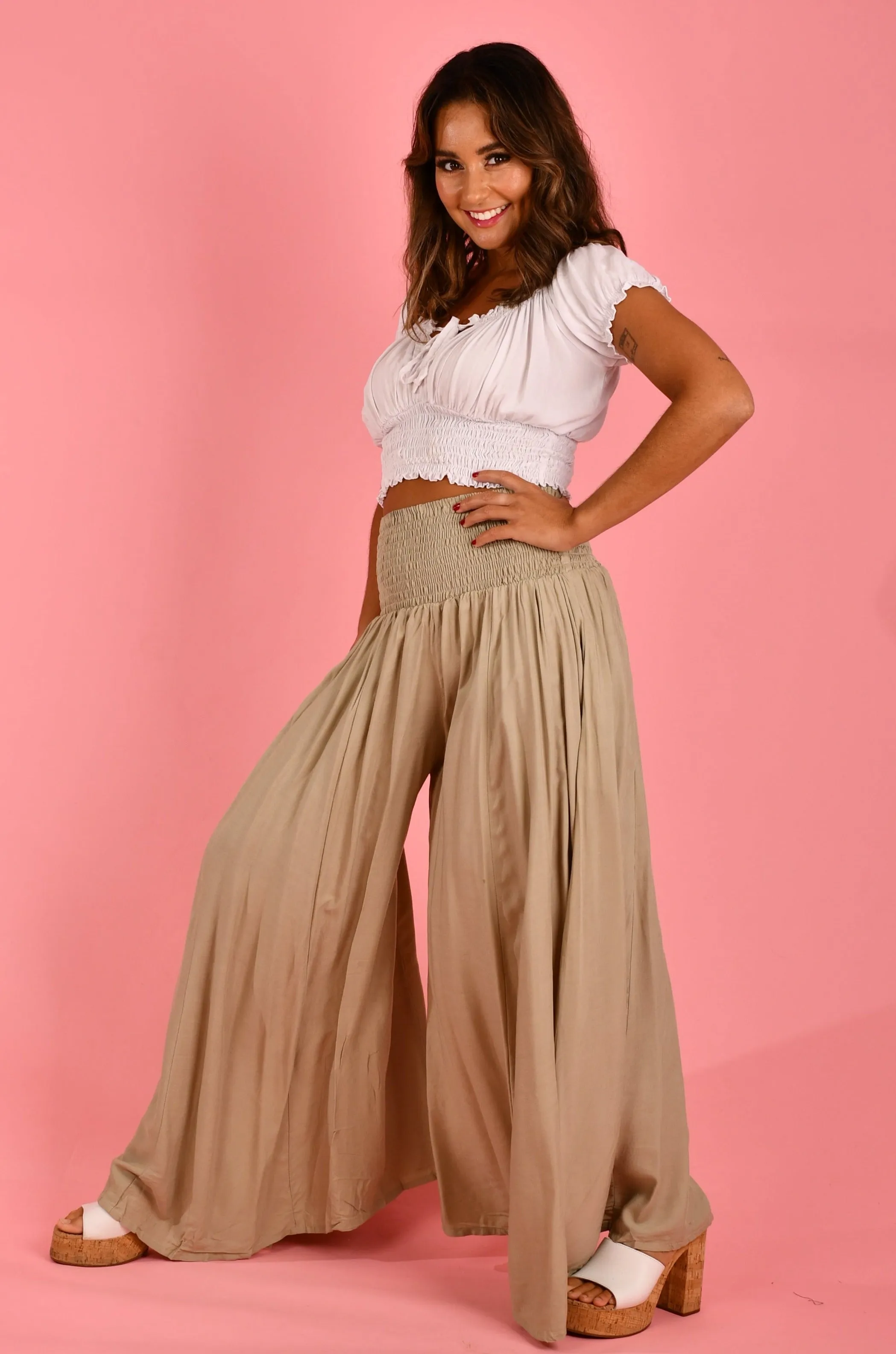 VBLP206 - FREMANTLE ROUCHED WIDE LEG PANT - TIDAL FOAM