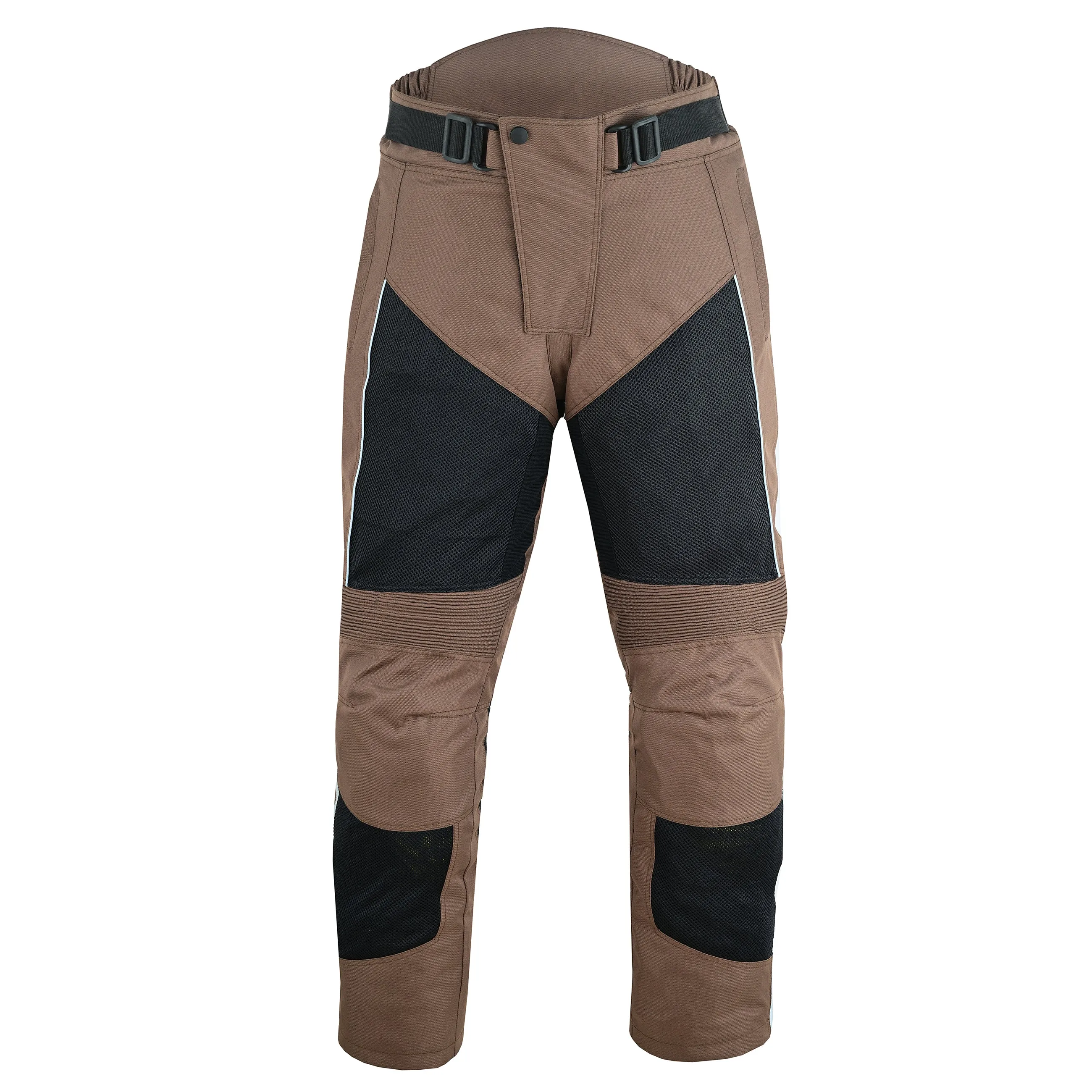 Warrior Gears Air Mesh Motorcycle Trousers for Men, Breathable Waterproof Textile Trousers for Men with Removable Lining & CE Armours - Black & Brown