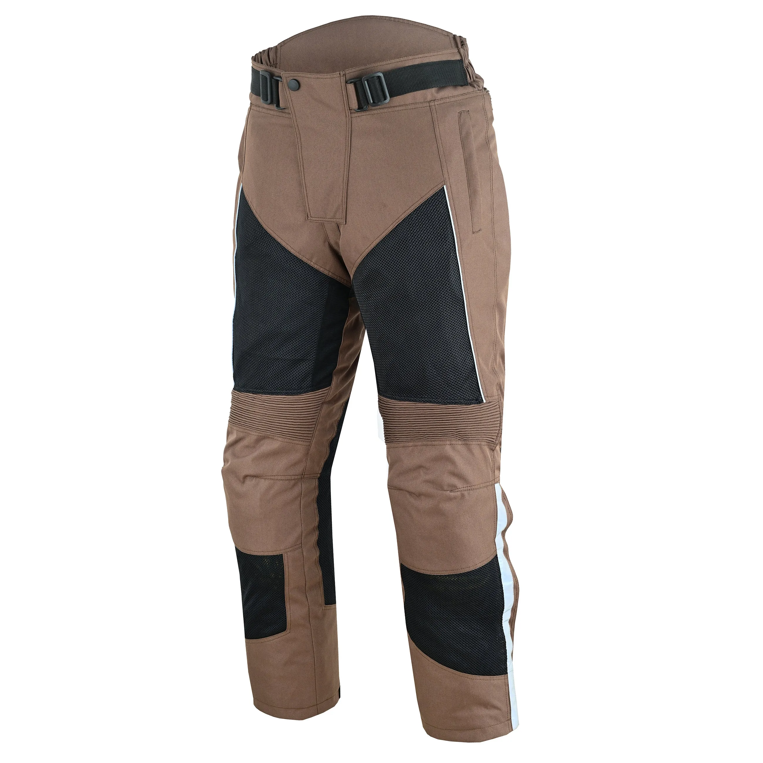 Warrior Gears Air Mesh Motorcycle Trousers for Men, Breathable Waterproof Textile Trousers for Men with Removable Lining & CE Armours - Black & Brown