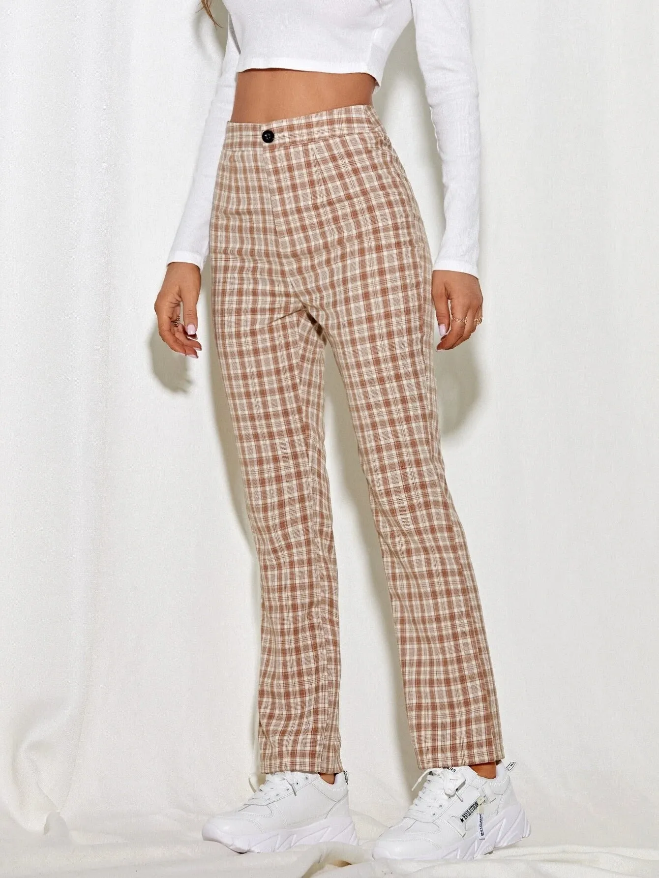 Wenkouban 2000s fashion 2024 Women's Spring and Summer Elegant Commuter Mid-Waist Plaid Fabric Flared Pants Artistic Trousers