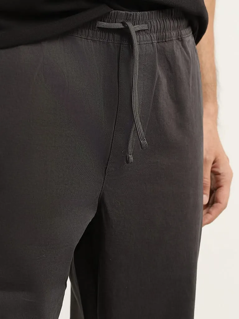 WES Casuals Grey Cotton Plain Relaxed Fit Pants