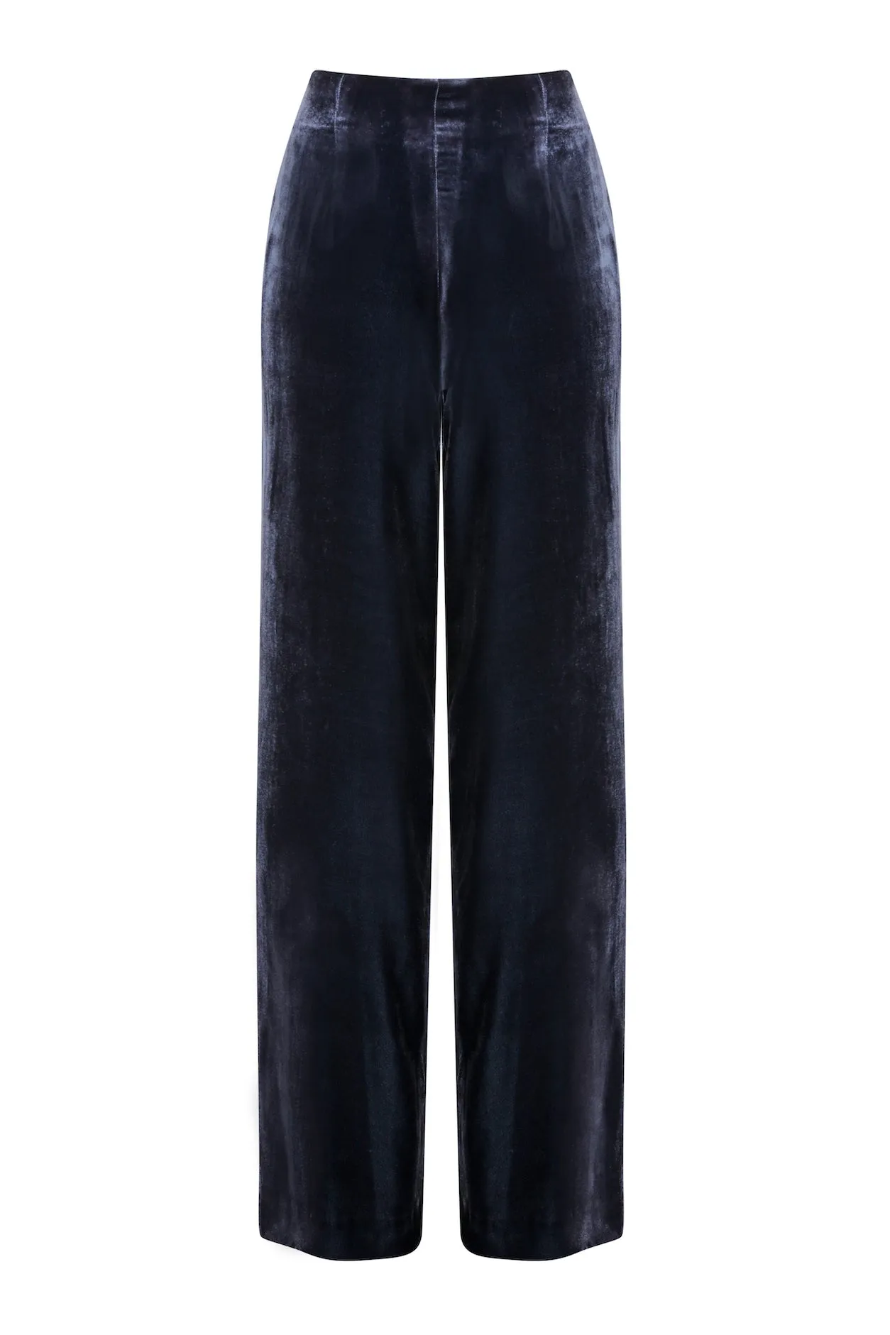 Wide Leg Trousers in Plain Blue Velvet - Paloma