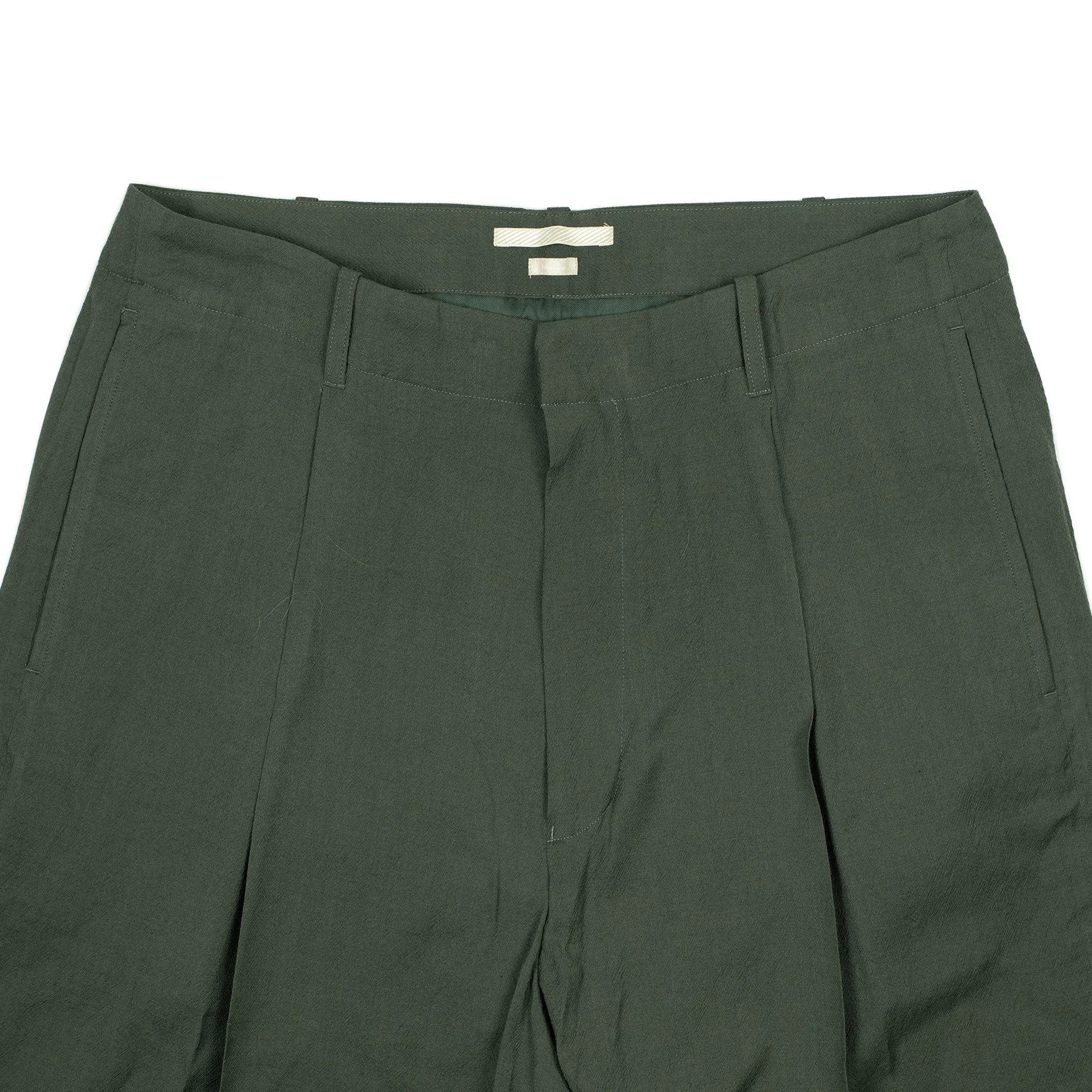 Wide slacks in dark sage wool rayon and silk