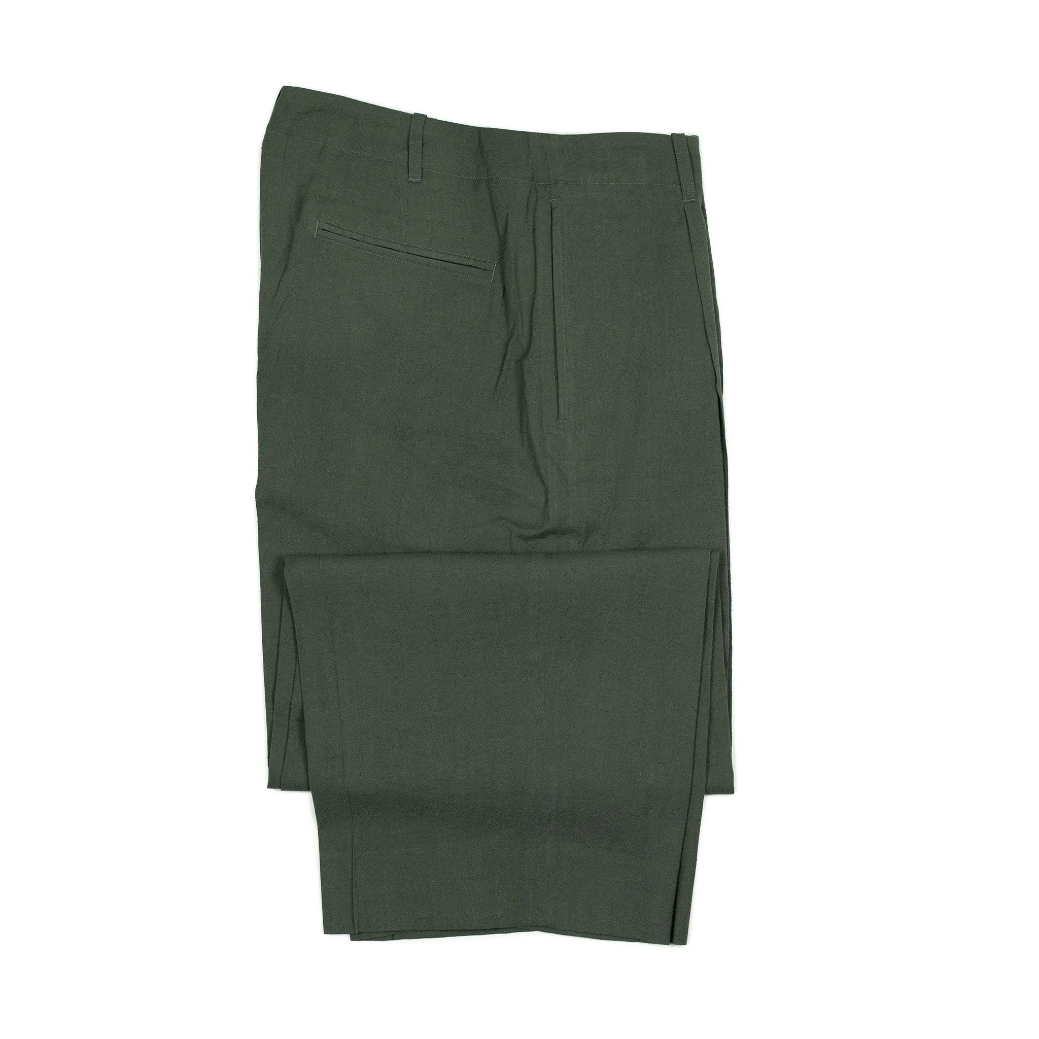 Wide slacks in dark sage wool rayon and silk