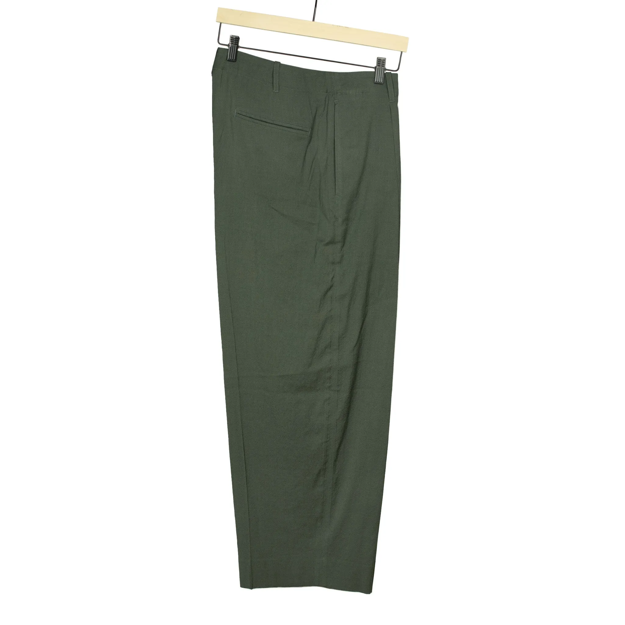 Wide slacks in dark sage wool rayon and silk