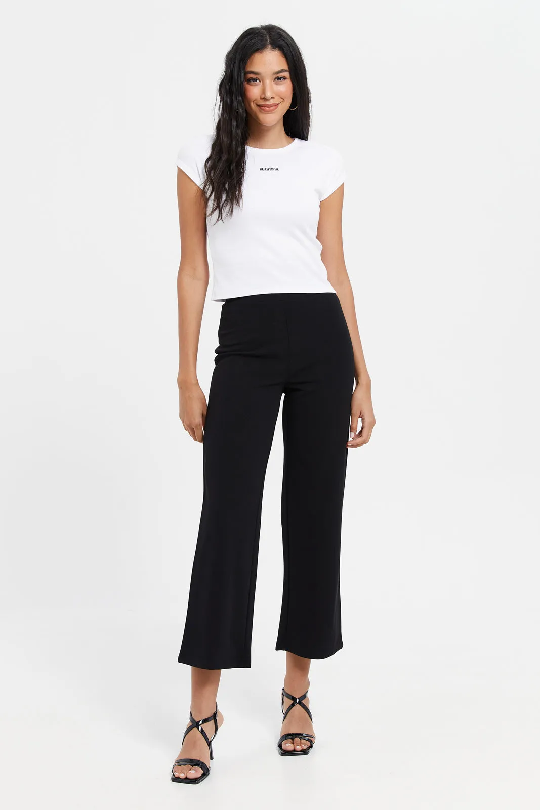 Women Black Plain Elasticated Trouser